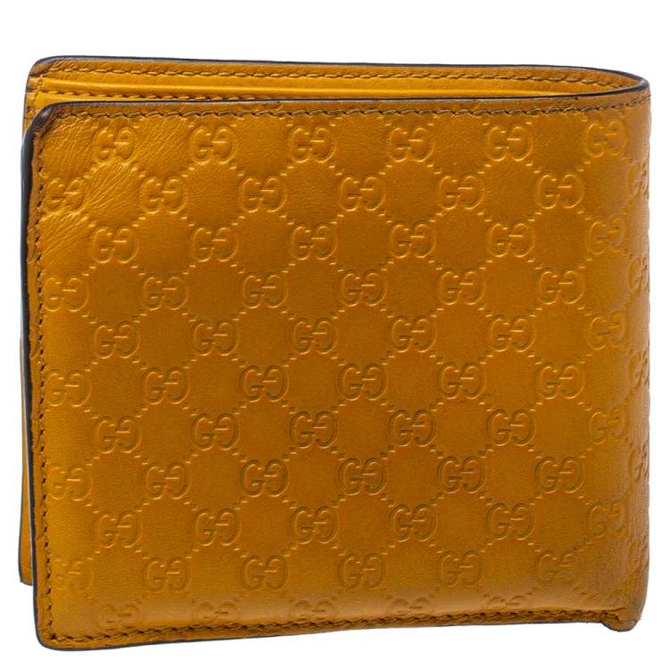 Pre Owned Gucci Mustard Yellow Leather Microguccissima Bifold Wallet