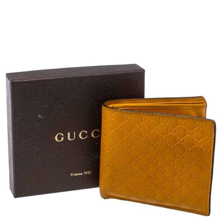 Pre Owned Gucci Mustard Yellow Leather Microguccissima Bifold Wallet