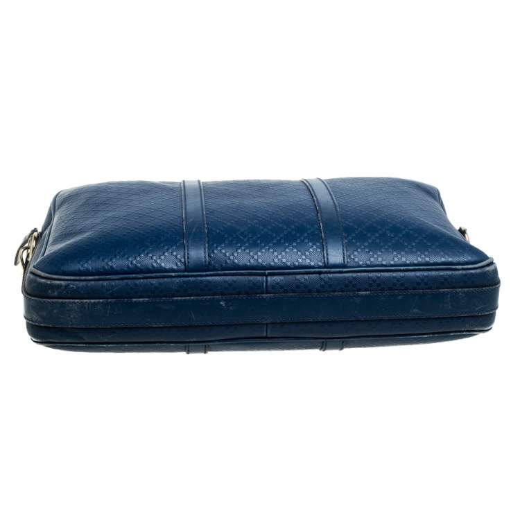 Pre Owned Gucci Blue Bright Diamante Leather Medium Briefcase 