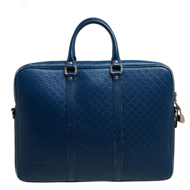 Pre Owned Gucci Blue Bright Diamante Leather Medium Briefcase 