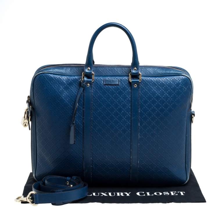 Pre Owned Gucci Blue Bright Diamante Leather Medium Briefcase 