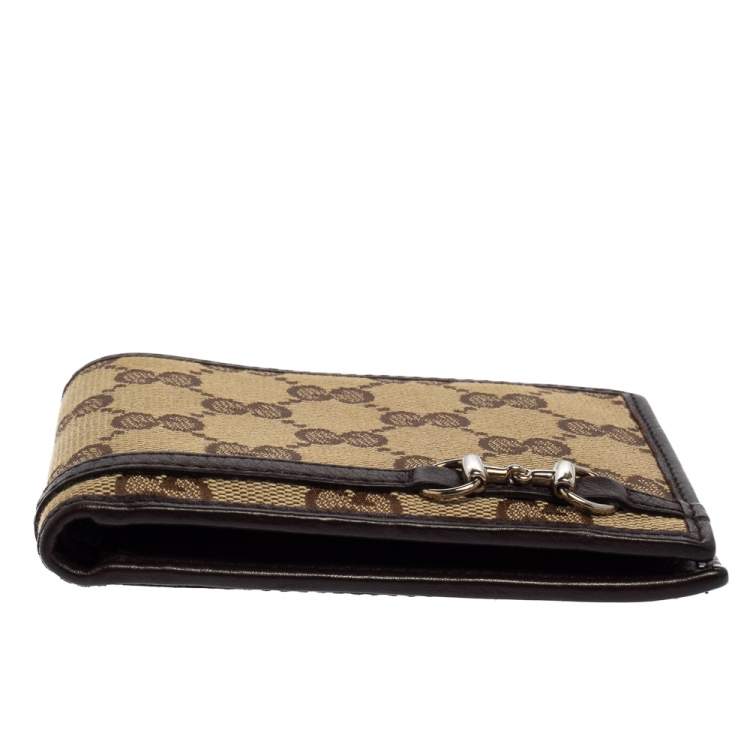 Pre Owned Gucci Beige/Ebony GG Canvas and Leather Horsebit Bifold Wallet