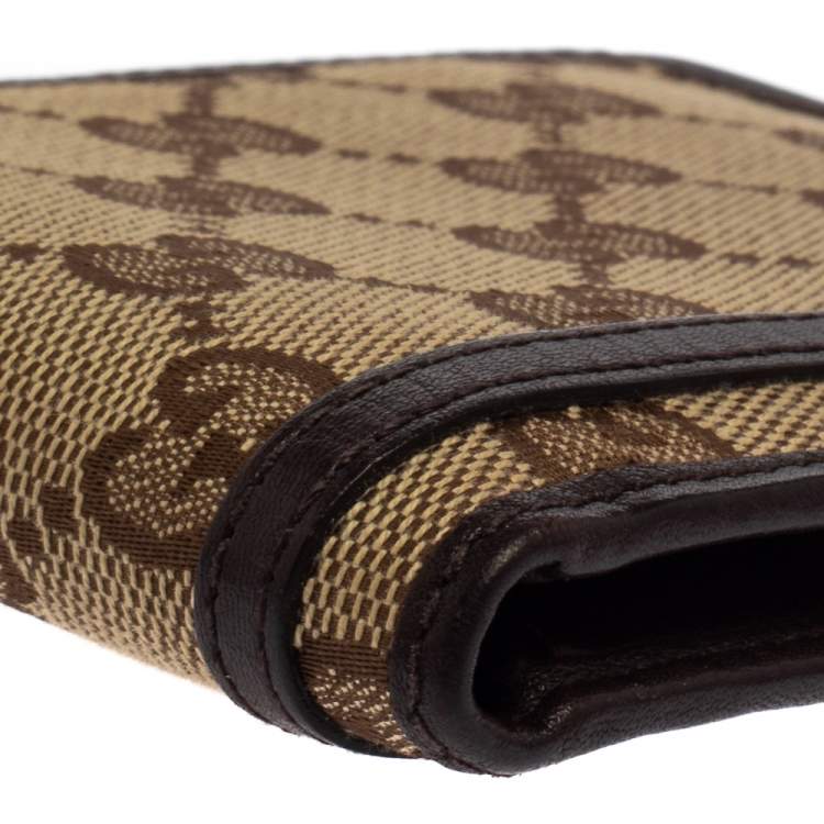 Pre Owned Gucci Beige/Ebony GG Canvas and Leather Horsebit Bifold Wallet