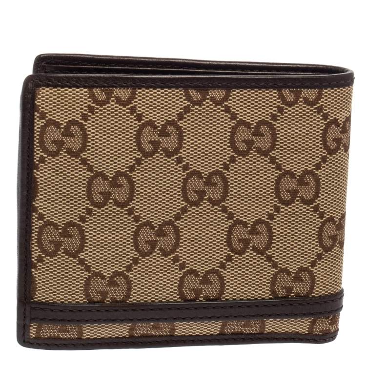 Pre Owned Gucci Beige/Ebony GG Canvas and Leather Horsebit Bifold Wallet