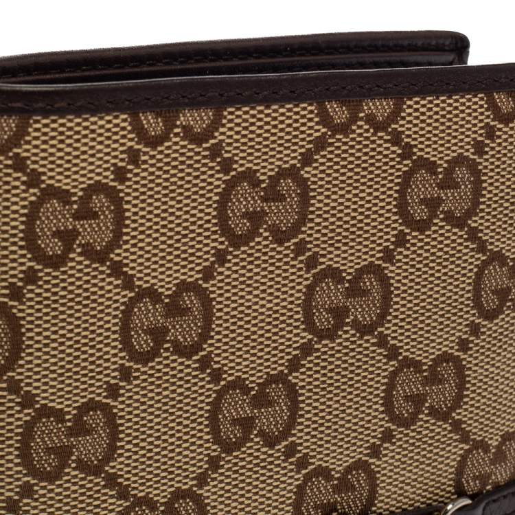 Pre Owned Gucci Beige/Ebony GG Canvas and Leather Horsebit Bifold Wallet