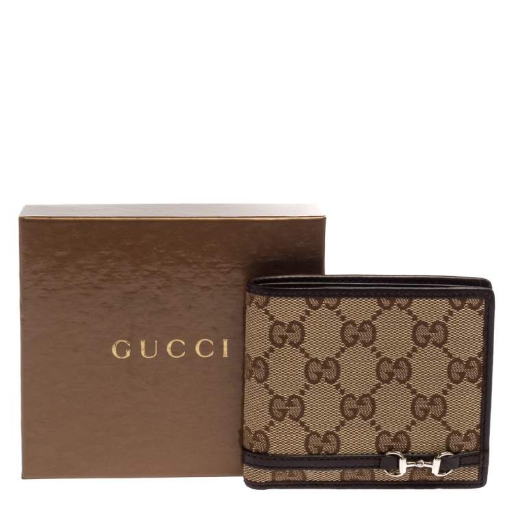 Pre Owned Gucci Beige/Ebony GG Canvas and Leather Horsebit Bifold Wallet