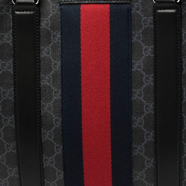 Pre Owned Gucci Black/Grey GG Supreme Canvas and Leather Web Tote 
