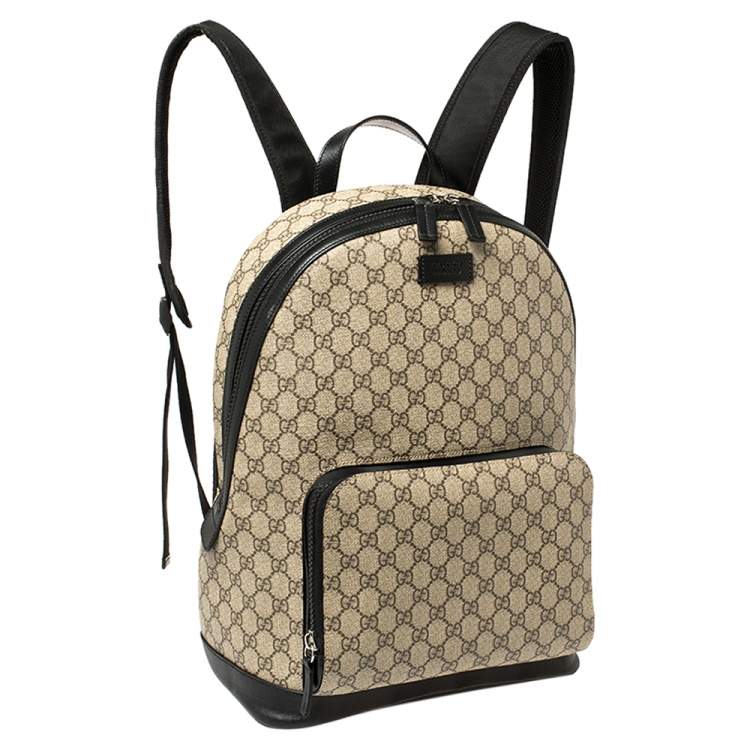 Pre Owned Gucci Beige/Black GG Supreme Canvas and Leather Eden Backpack