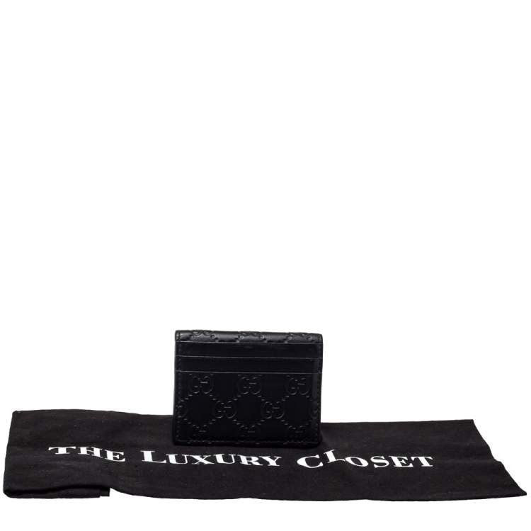 Pre Owned Gucci Black Guccissima Leather Bifold Card Holder