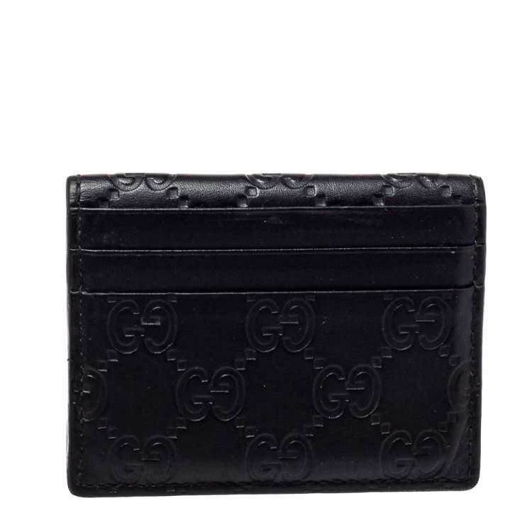 Pre Owned Gucci Black Guccissima Leather Bifold Card Holder