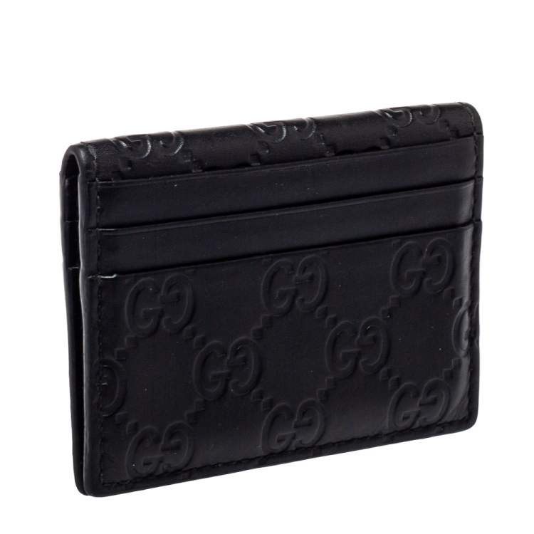 Pre Owned Gucci Black Guccissima Leather Bifold Card Holder