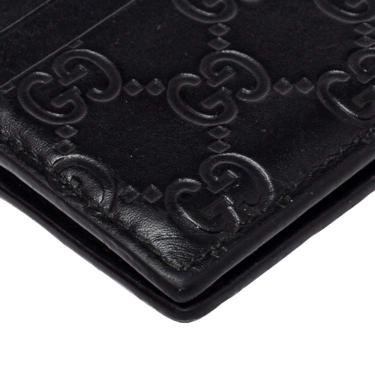 Pre Owned Gucci Black Guccissima Leather Bifold Card Holder