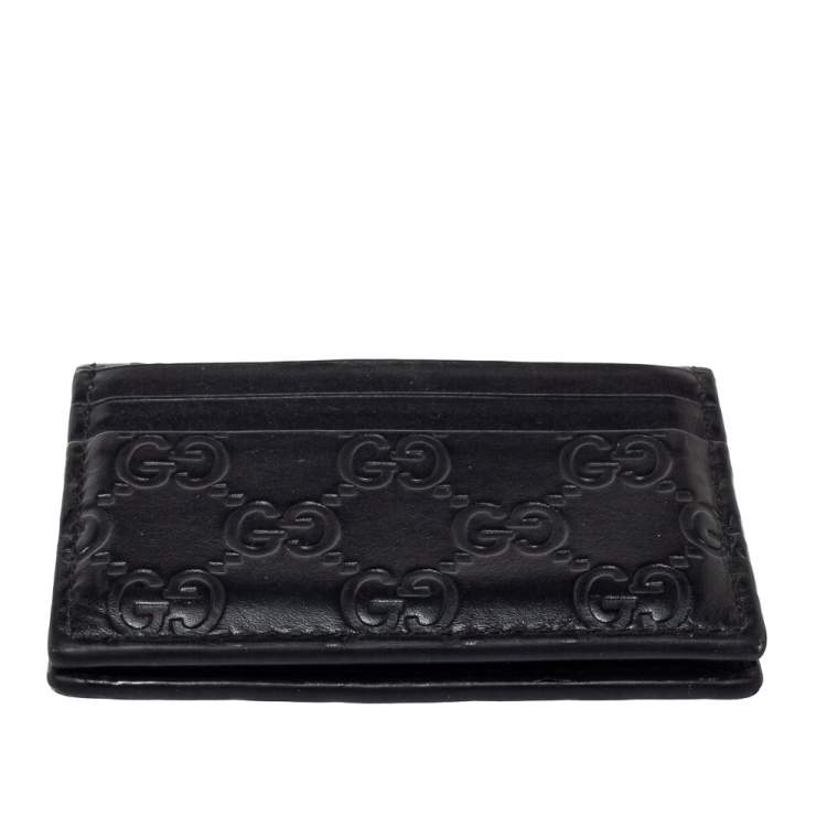 Pre Owned Gucci Black Guccissima Leather Bifold Card Holder