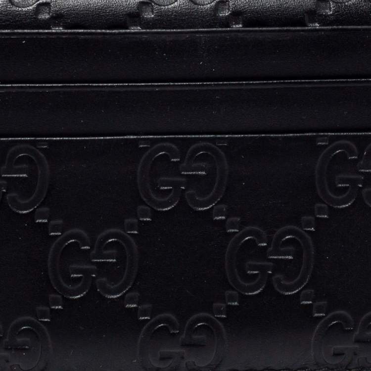 Pre Owned Gucci Black Guccissima Leather Bifold Card Holder