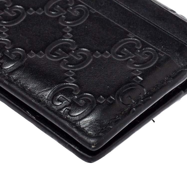 Pre Owned Gucci Black Guccissima Leather Bifold Card Holder