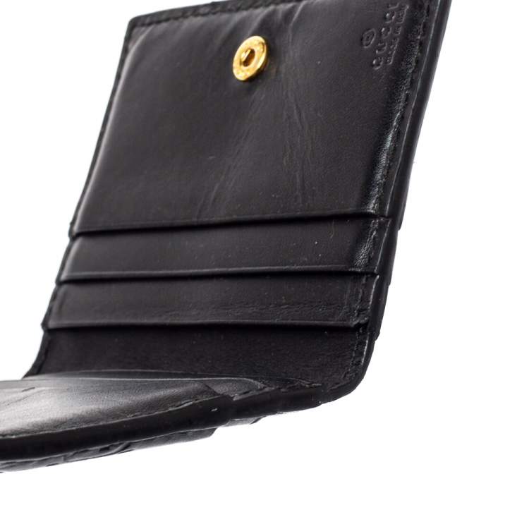 Pre Owned Gucci Black Guccissima Leather Bifold Card Holder