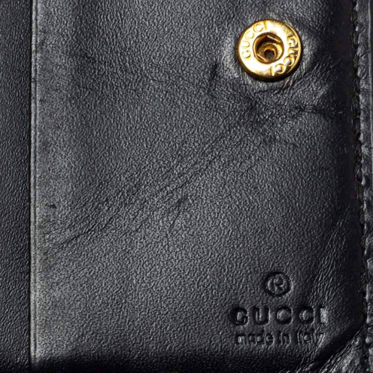 Pre Owned Gucci Black Guccissima Leather Bifold Card Holder