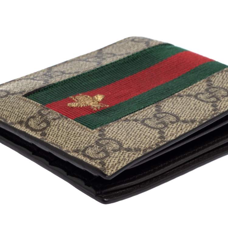 Pre Owned Gucci Beige GG Supreme Canvas Signature Web Bifold Wallet 