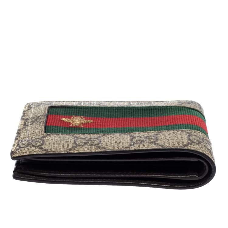 Pre Owned Gucci Beige GG Supreme Canvas Signature Web Bifold Wallet 