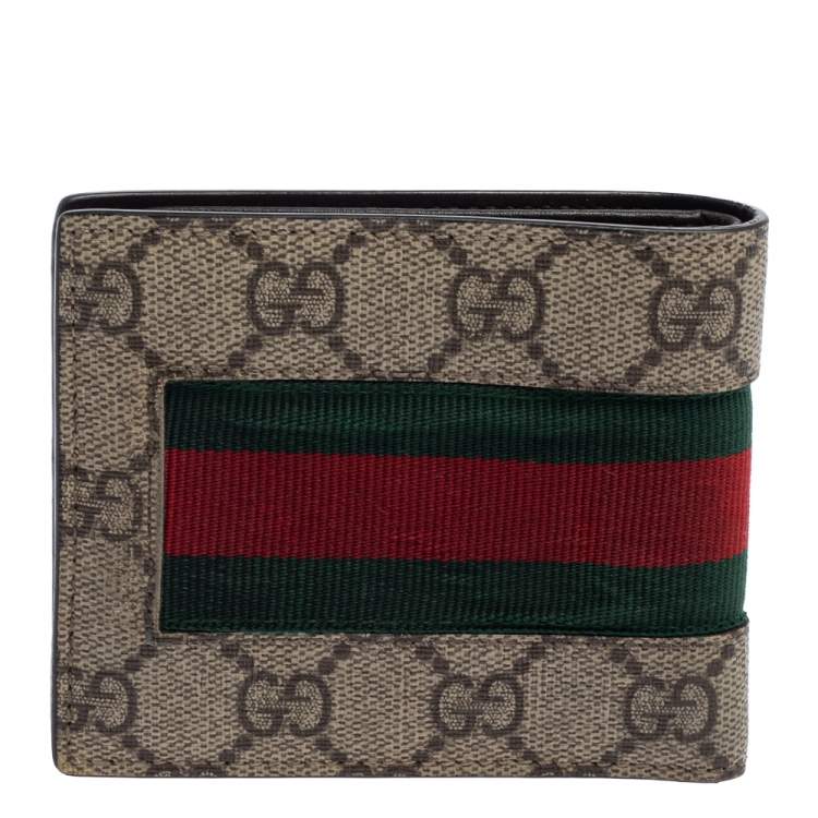 Pre Owned Gucci Beige GG Supreme Canvas Signature Web Bifold Wallet 