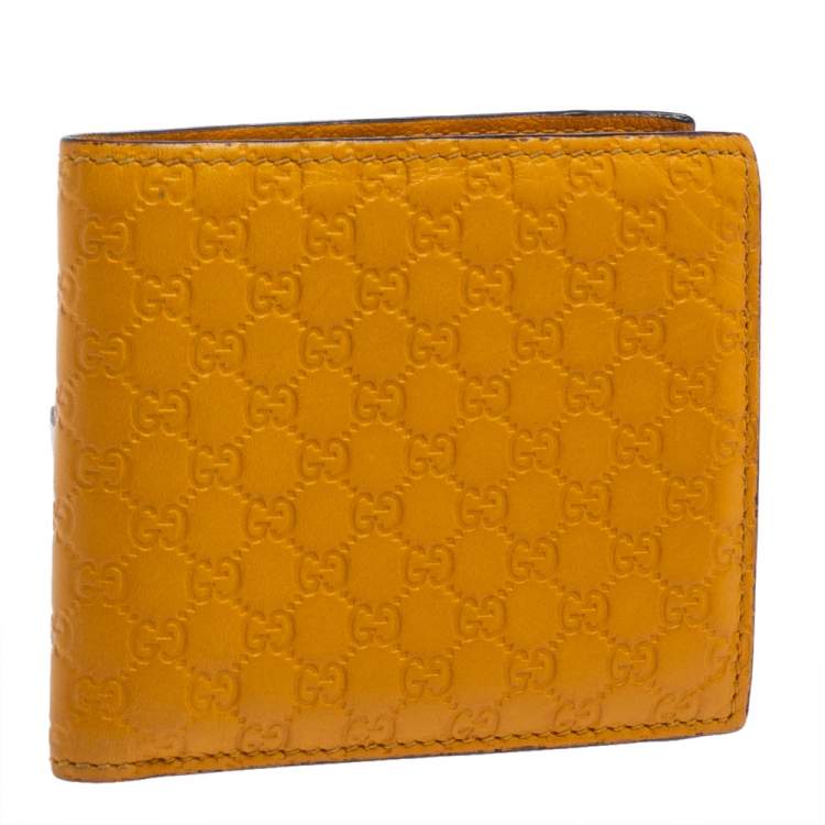 Pre Owned Gucci Mustard Yellow Leather Microguccissima Bifold Wallet