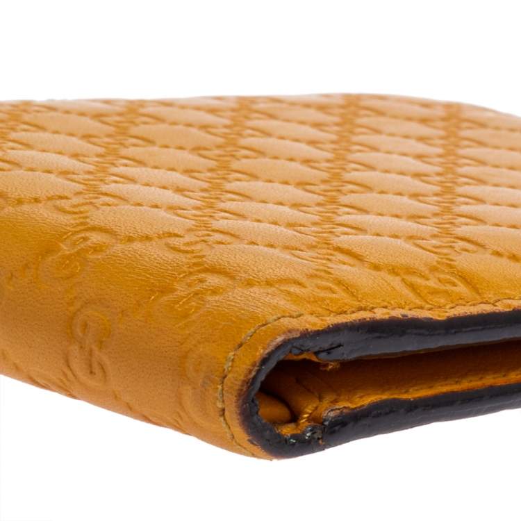 Pre Owned Gucci Mustard Yellow Leather Microguccissima Bifold Wallet