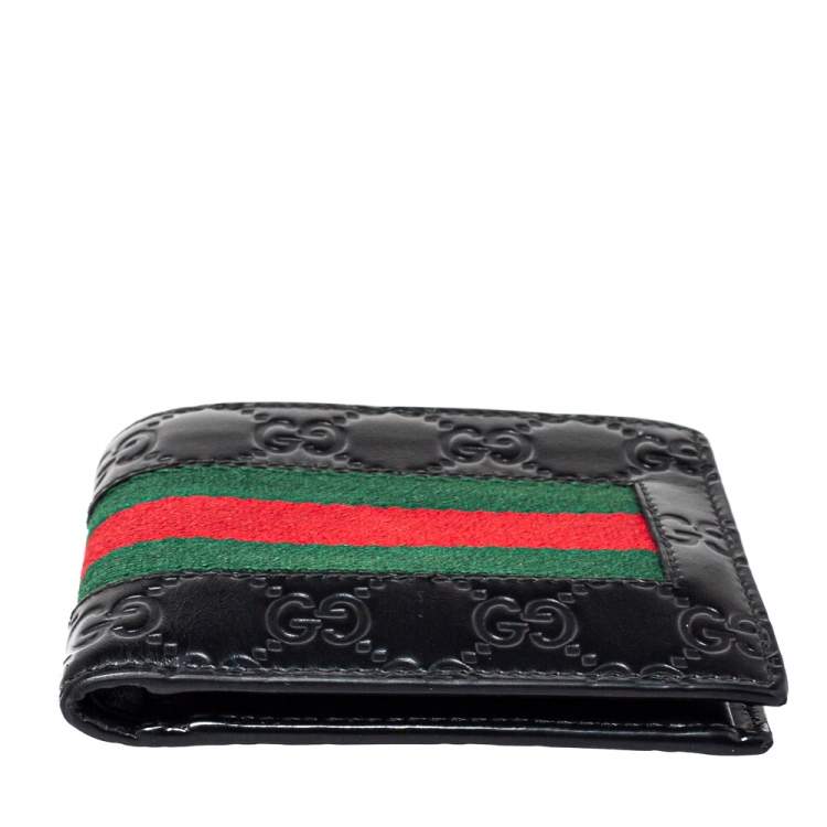 مملوكة مسبقًا Gucci Black Guccissima Leather Web Bifold Wallet