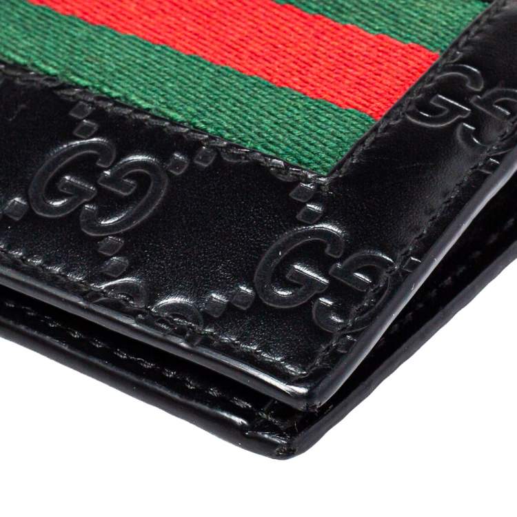 مملوكة مسبقًا Gucci Black Guccissima Leather Web Bifold Wallet