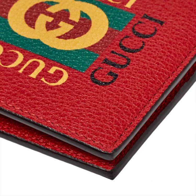 Pre Owned Gucci Red Leather Logo Bifold Wallet