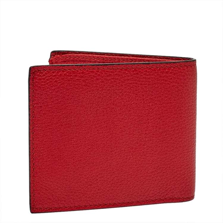 Pre Owned Gucci Red Leather Logo Bifold Wallet