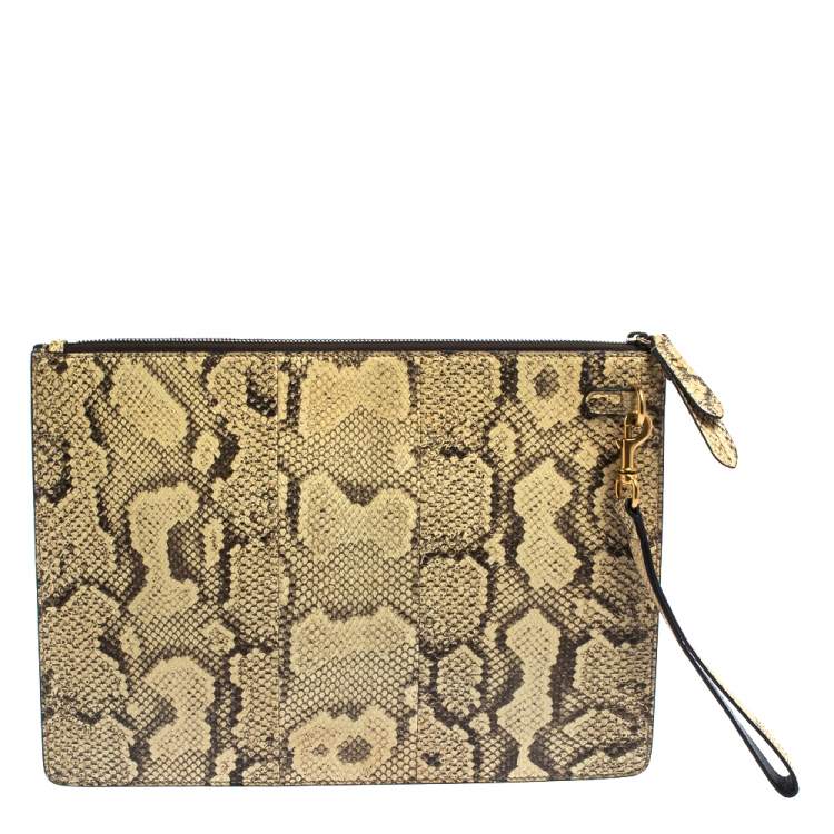 Pre Owned Gucci Beige Python Web Clutch Bag