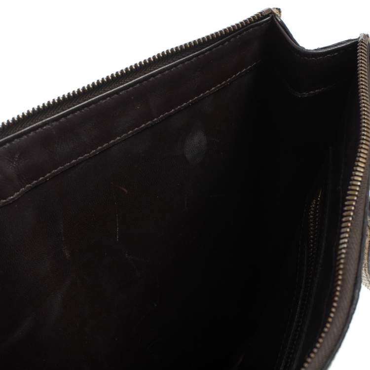 Pre Owned Gucci Beige Python Web Clutch Bag