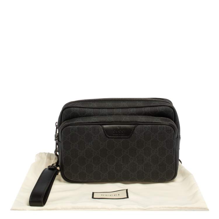 Pre Owned Gucci Black GG Supreme Canvas Wristlet Pouch