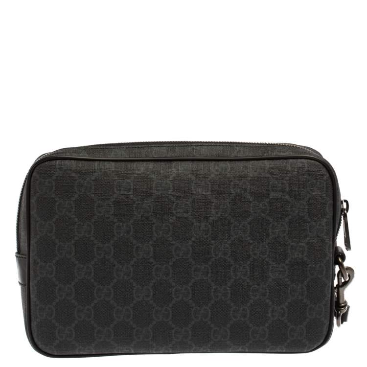 Pre Owned Gucci Black GG Supreme Canvas Wristlet Pouch