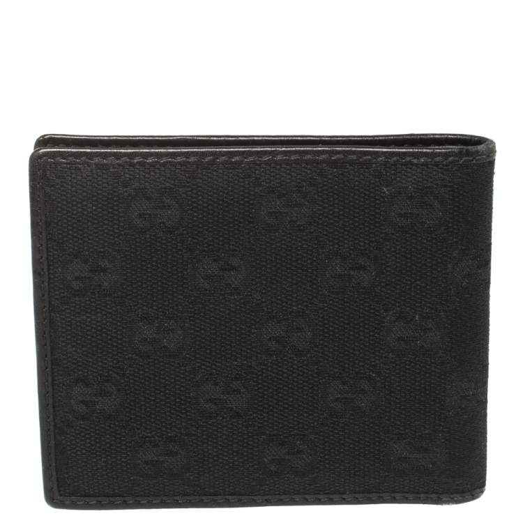 Pre Owned Gucci Black Leather and Canvas Interlocking G Bifold Wallet