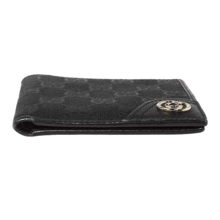 Pre Owned Gucci Black Leather and Canvas Interlocking G Bifold Wallet