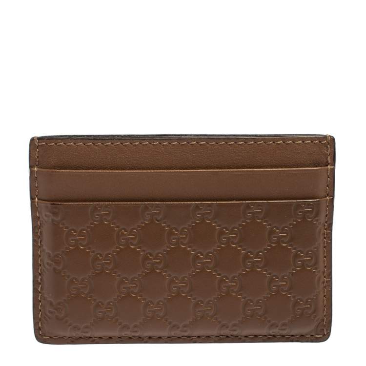 Pre Owned Gucci Brown Microguccissima Leather Card Holder