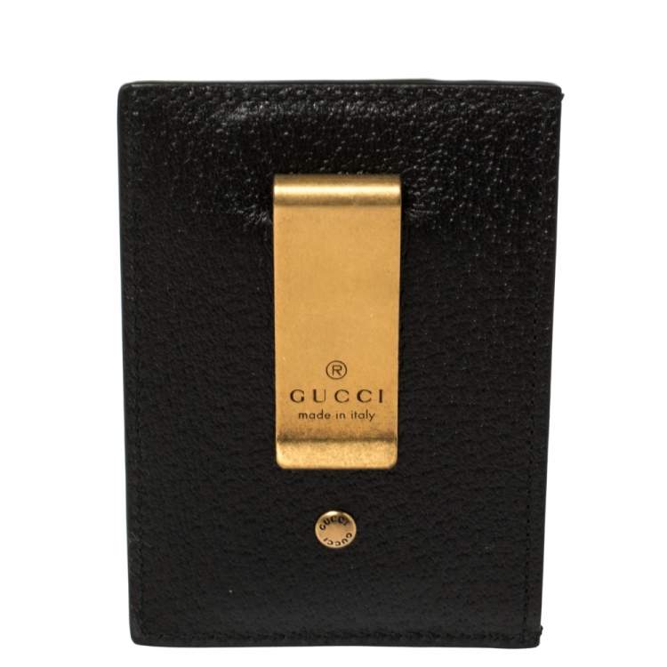 مملوكة مسبقًا Gucci Black Leather GG Marmont Money Clip Card Holder