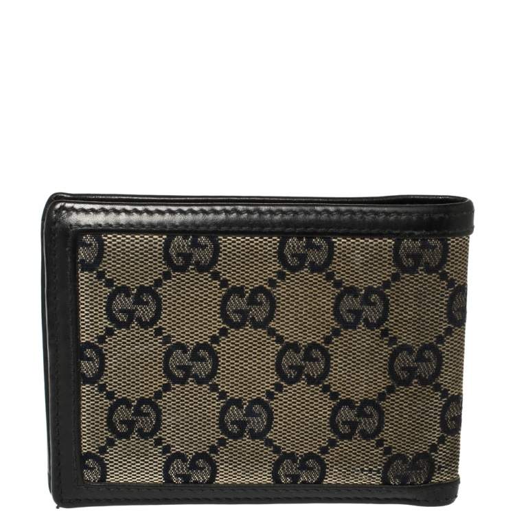 مملوكة مسبقًا Gucci Beige/Navy Blue GG Canvas and Leather Bifold Wallet