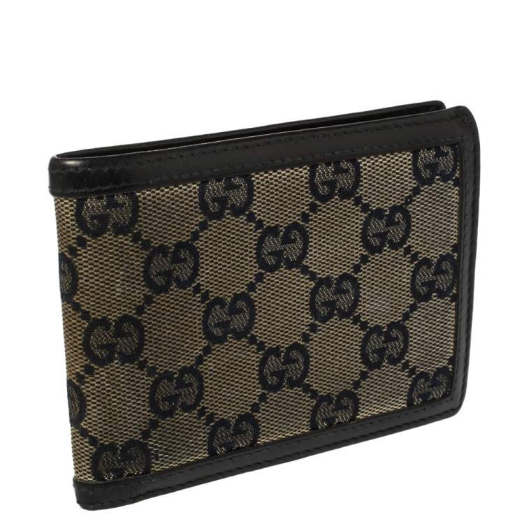 مملوكة مسبقًا Gucci Beige/Navy Blue GG Canvas and Leather Bifold Wallet