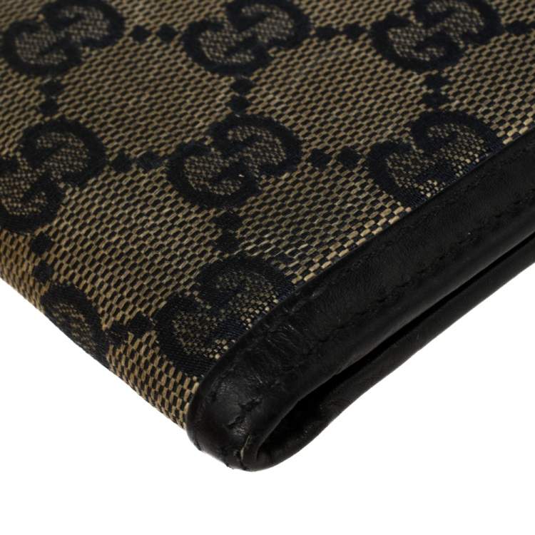 مملوكة مسبقًا Gucci Beige/Navy Blue GG Canvas and Leather Bifold Wallet