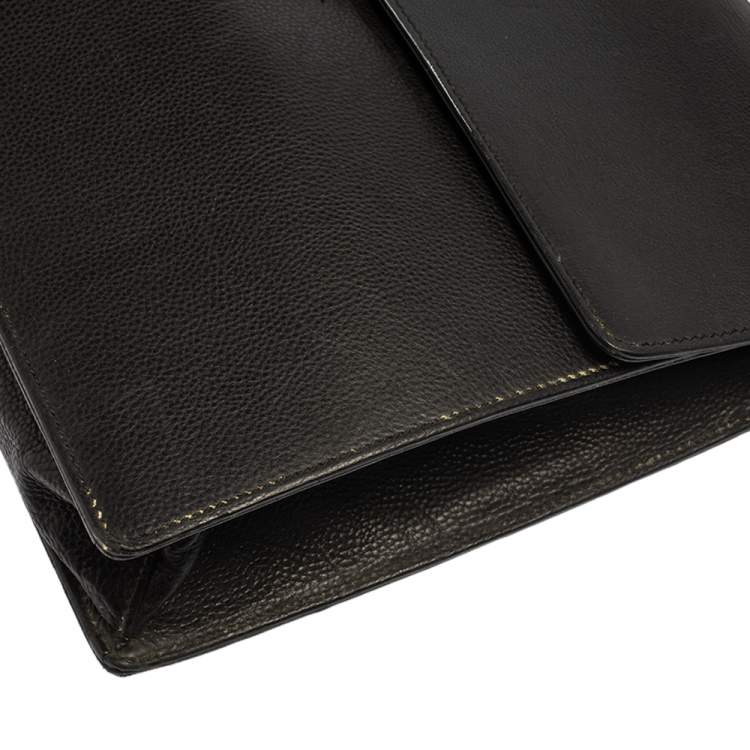 Pre Owned Gucci Black Leather Bamboo Handle Briefcase