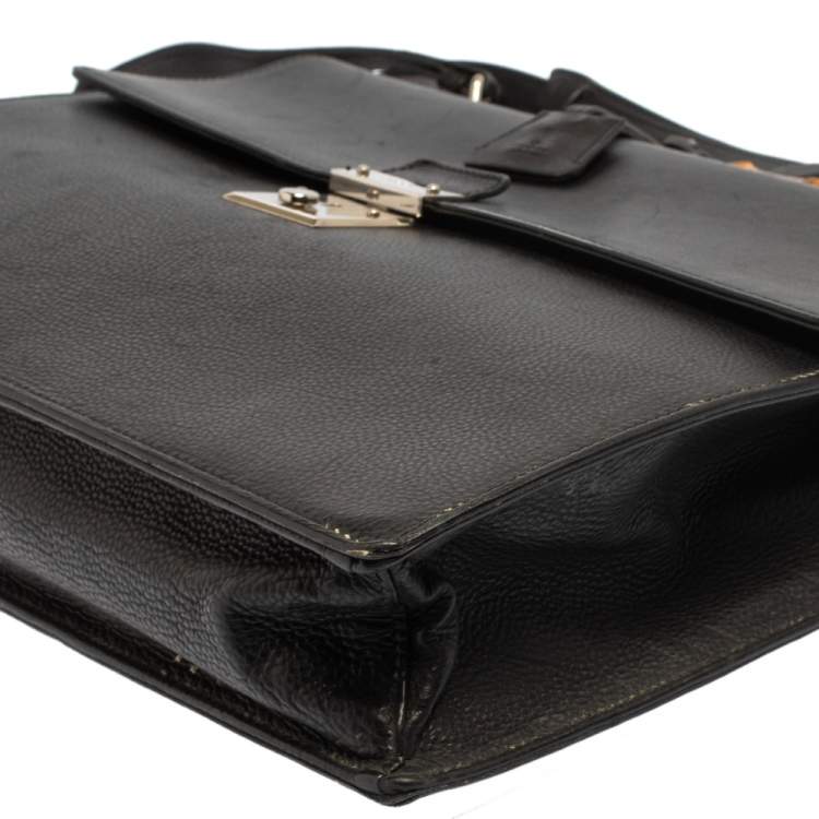 Pre Owned Gucci Black Leather Bamboo Handle Briefcase