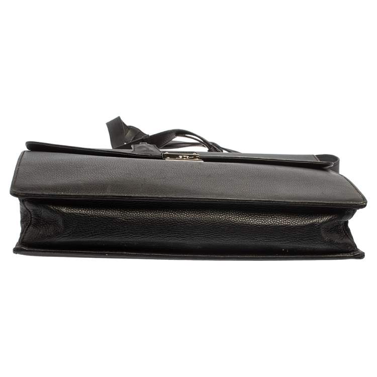 Pre Owned Gucci Black Leather Bamboo Handle Briefcase