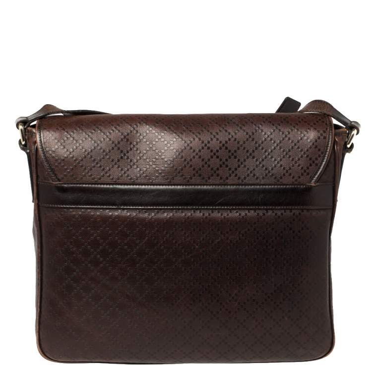 Pre Owned Gucci Brown Diamante Leather Messenger Bag
