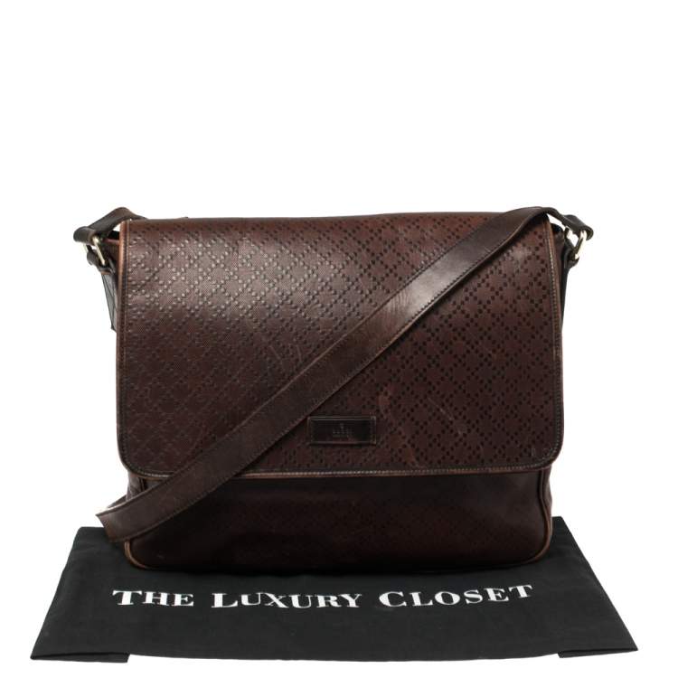 Pre Owned Gucci Brown Diamante Leather Messenger Bag