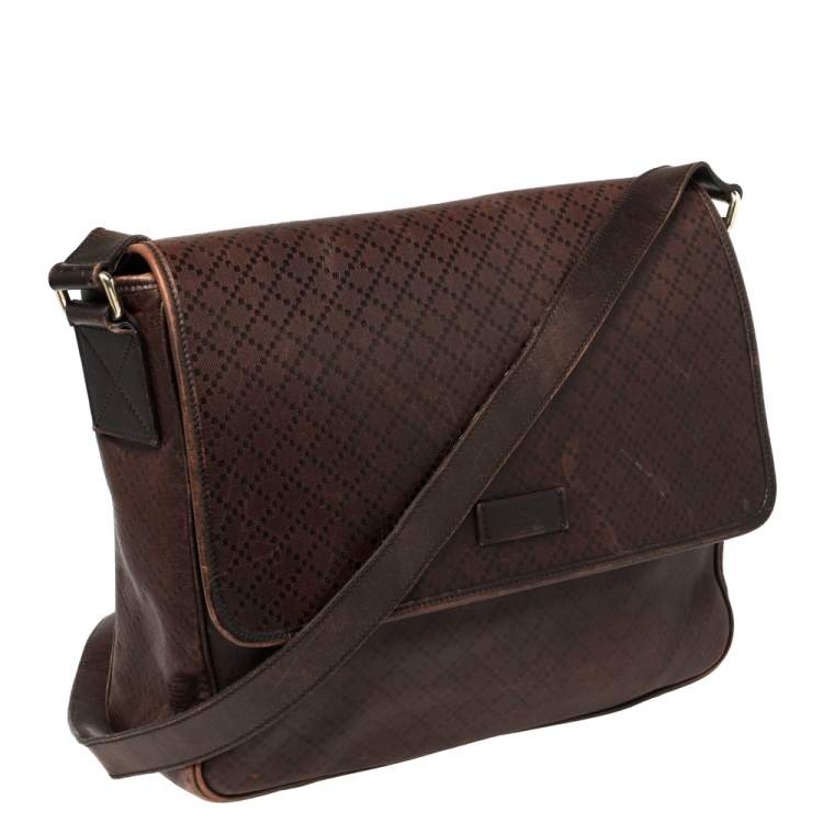 Pre Owned Gucci Brown Diamante Leather Messenger Bag
