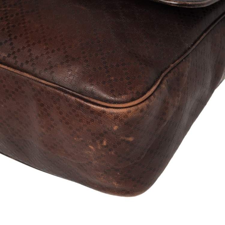 Pre Owned Gucci Brown Diamante Leather Messenger Bag