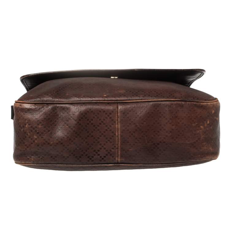 Pre Owned Gucci Brown Diamante Leather Messenger Bag