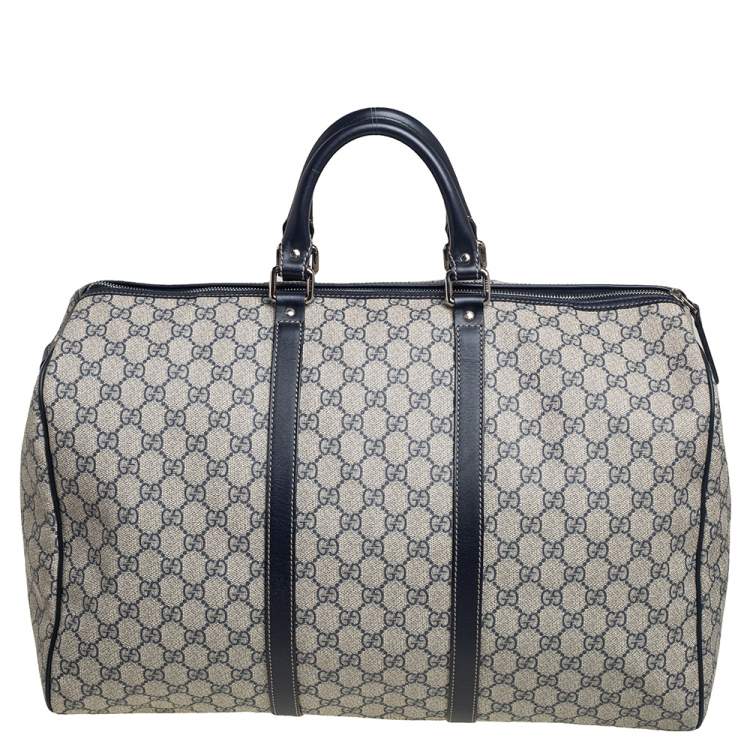مملوكة مسبقًا Gucci Navy Blue GG Supreme Canvas Leather Medium Carry On Duffle Bag